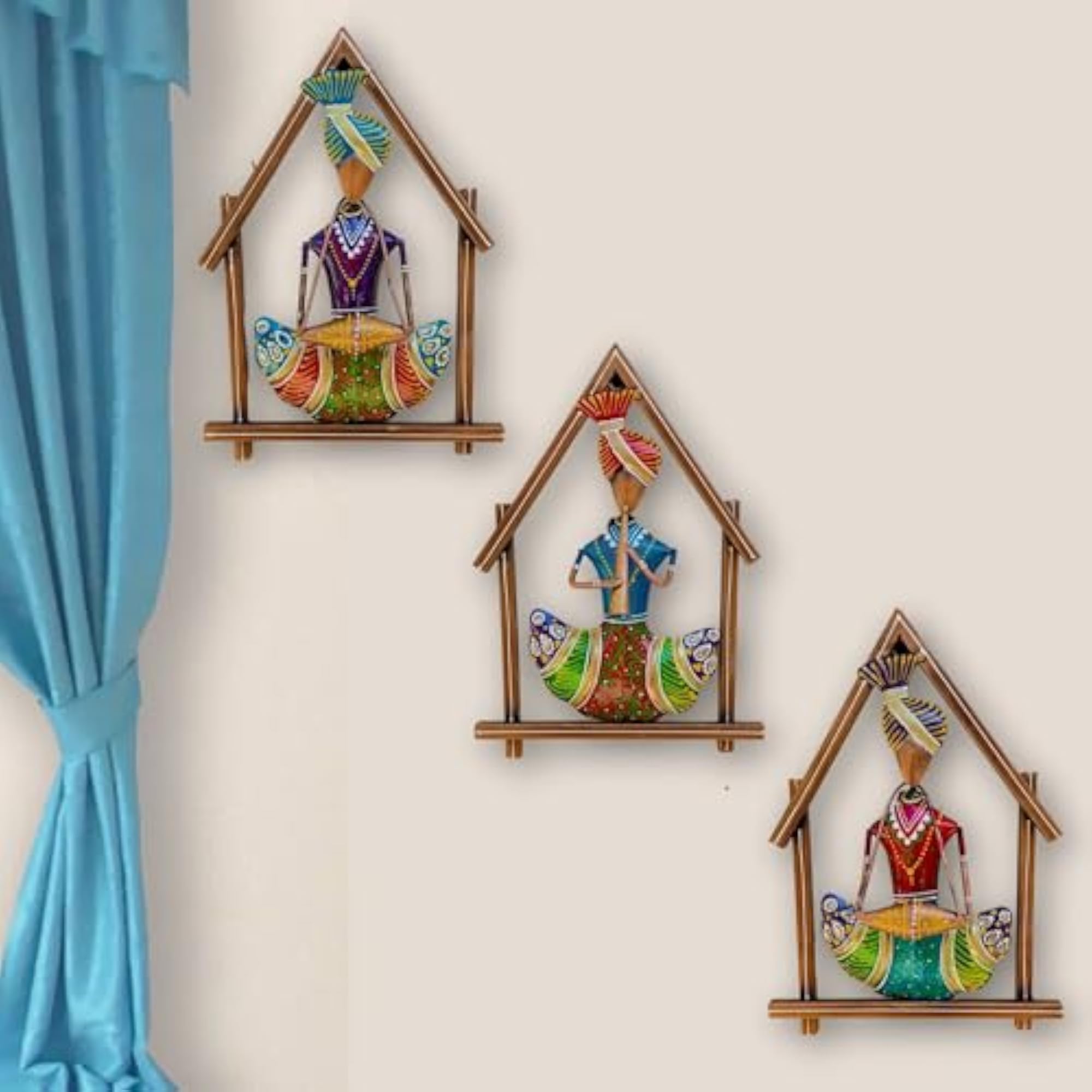 Metal Rajasthani Hut Musicians Wall Decor