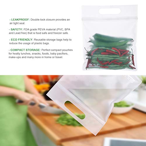 SPLF 3 Pack Lunch Bag with Handler, Extra Thick FDA Grade PEVA Ziplock Bags, Ideal For Sandwich, Snacks, Food Storage, Make-up Travel Home Organization.