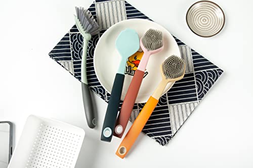 Amorbase Dish Scrubber, Silicone Soft Bristles Scrub Brush With Scraper Tip, Comfortable Grip Brushes Set For Kitchen Sink, Pans, Pots, Skillet Cleaning (Blue, 1) #TOP4