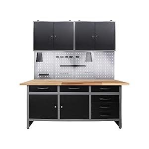 Armario de herramientas para taller (160 cm de ancho, con LED)