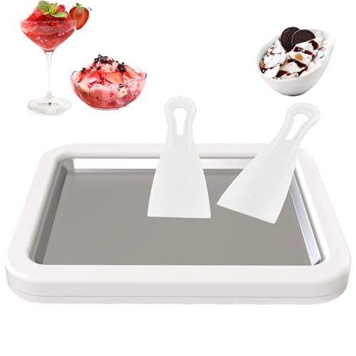 Tabla Fria Helados, MáQuina Para Hacer Rollos De Helado 2 EspáTulas, Batidos Caseros De Helado Suave, Helado Y Yogur Frito (Blanco, XL)