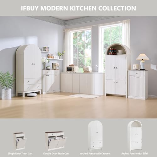 Image of IFBUY Tilt Out Laundry Hamper Cabinet, Modern Trash Can Cabinet, White