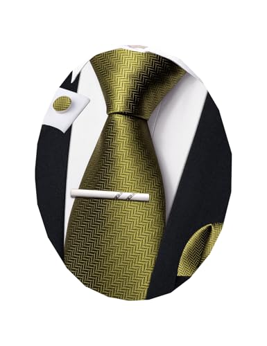 Listado de Colorante Verde del mes. 38 Barry.Wang - Juego de corbatas para hombre, color verde oliva, corbata a cuadros, tela de seda, con clip de negocios