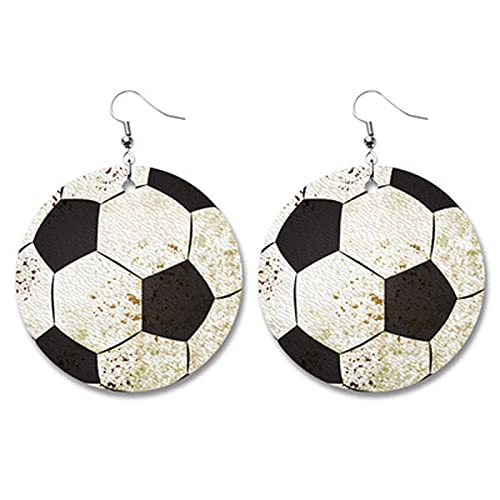 Retro Lightweight Faux Leather Sports Game Ball Earrings Basketball Rugby Baseball Soccer Dangle Earrings Colorful Leather Football Drop Earrings For Women Kids Fans Players Gift-A 4Pcs #TOP4