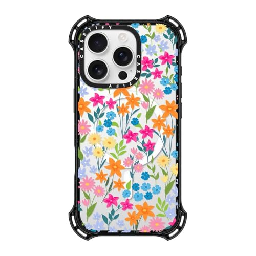 CASETiFY Bounce iPhone 16 Pro Case [Shockproof / 21.3ft. 6X Military Grade Drop Protection/Compatible with Magsafe] - Bright Spring Flowers - Clear Black