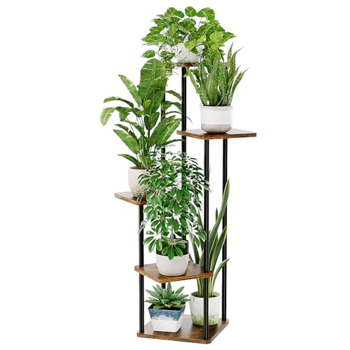 Bamworld Corner Plant Stand Indoor 5 Tier Metal Plant Shelf for Multiple Plants Tall Flower Stand for Patio Garden Balcony Living Room Bedroom(Brown)