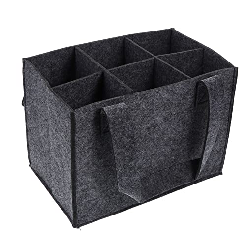 BESTonZON Felt Wine Bottle Bag Gray 6-Bottle Portable Wine Carrier Tote Bag for Travel and Picnic