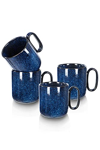 Vicrays Ceramic Coffee Mug Set - 18 Ounce Large Stoneware Mug For Men Women - Unique Glazed Porcelain Mugs With Handle For Coffee Latte Tea Milk Cocoa - Set Of 4 (Blue) #TOP3