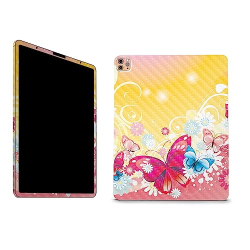 Image of MightySkins Carbon Fiber Skin Compatible with Apple iPad Pro 12.9 inch M2 6th Gen (2022) Full Wrap Kit - Floral Butterfly | Protective Durable Textured Carbon Fiber Finish | Easy to Apply Made in The USA
