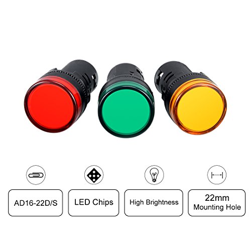 Uxcell 4Pcs Red Green Yellow Indicator Light Ac/Dc 24V, 22Mm Panel Mount, For Electrical Control Panel, Hvac, Diy Projects #TOP4