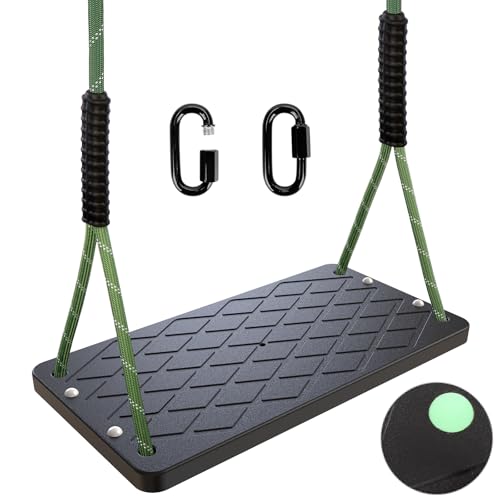 Schaukel Outdoor Kinderschaukel, 270kg Rutschfester Kunststoff Schaukelsitz mit 1,2m-1.8m Langem Verstellbarem Seil und 2 Karabinern für Spielplatz Garten Schaukel Indoor, Schwarz