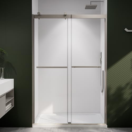 Comfystyle 44-48 in.W x74 in.H Semi-Frameless Sliding Shower Door,Sliding Shower Door with 5/16â€œ (8mm) Clear SGCC Tempered Glass,Brushed Nickel Finish,Shower Doors can be Installed Left and Right