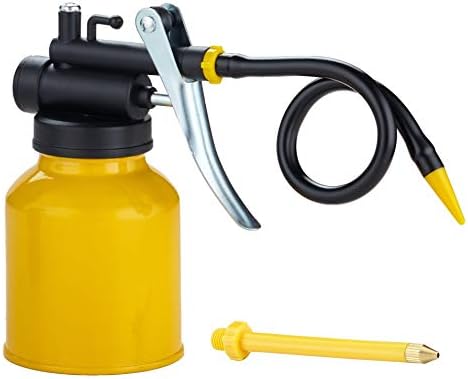 USUNRISE Multipurpose Metal Oil Can,Oil Can Pump Oiler with 2 Spout for All Lubrication Need of Car, Bikes and Machines -8 oz.Yellow Oil Can Capacity