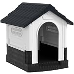 PawHut Dog Kennel for Outside, Plastic Dog House, Water-Resistant Pet Shelter with Windows, for Garden Patio, Miniature Dogs, 64.5 x 57 x 66cm - Grey