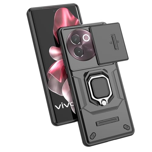 Image of TPU+PC Camshield Pro Case With Slide Camera Protection And Ring Stand Bumper Back Case Cover For Vivo V30E (Black)