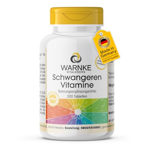 Schwangeren Vitamine - mit 800µg Folsäure - 200 Tabletten für 9 Monate - schluckfreundlich, 13 Mikronährstoffe pro Tablette, Sichere Dosierung | Warnke Vitalstoffe - Deutsche Apothekenqualität