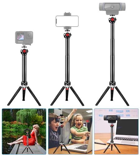 Etour Suporte de mesa ajustável para webcam com cabeça esférica de 360°, tripé de mesa, suporte exte