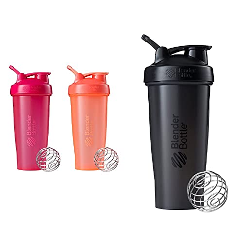 BlenderBottle Classic Shaker Bottle Perfect for Protein Shakes and Pre Workout, 28-Ounce (2 Pack) & Classic Shaker Bottle Perfect for Protein Shakes and Pre Workout, 28-Ounce, Black
