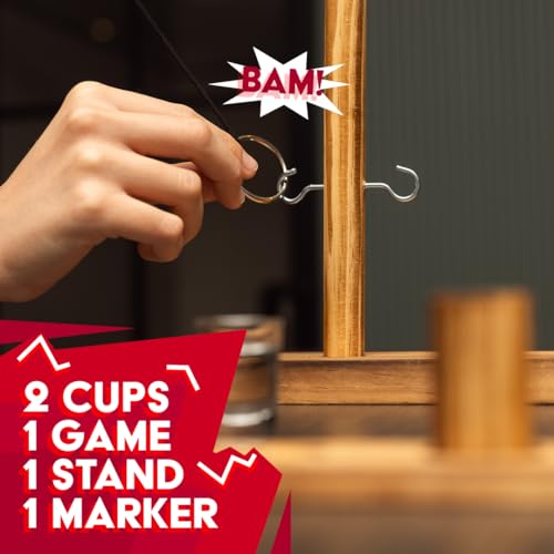Ring Swing Game Set – Wooden Ring Toss Game with Shot Glasses for Indoor & Outdoor Parties, Fun Party Game for Adults & Family - Thumbnail 2