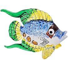 WitnyStore 312" Blue Green Yellow Angelfish Angel Fish Artistic Blown Glass Figurine Hand-Blown Statue Tabletop Decoration Unique Collectible for Adult Collectors Handcrafted Elegant Home Room Decor