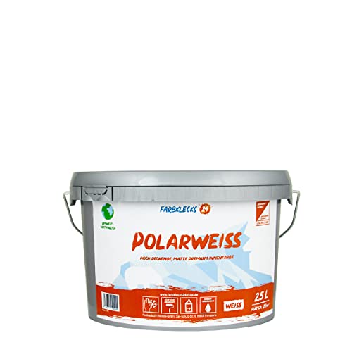 Farbklecks24 polarweiss 2,5L (versch. Größen) premium Wandfarbe, weiß, hohe Deckkraft