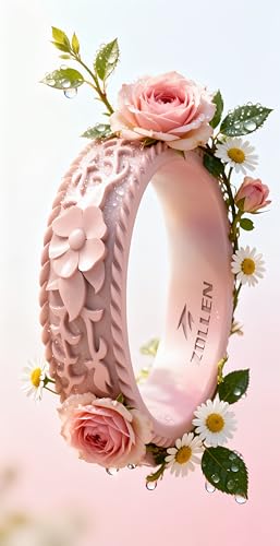 Image of Silicone Wedding Rings for Women 1 /4 /7 Packs -Stackable Silicone Rubber Wedding Bands - Innovative Flower & Vine Collection