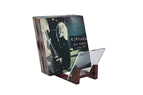 Saki Joy Desktop Record Holder -The Fully Assembled Albums Storage Rack-Not Weak Pine Wood-Holds Up to 30 LPs -Eco-Friendly Bamboo Display Stand - Modern 12" & 7" LP Stand Rack-(Walnut, 9.8") - Thumbnail 4