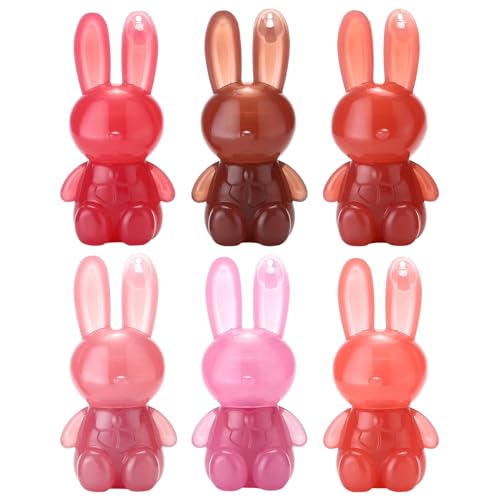 FmtwPhn 6 Colores Lápiz Labial Hidratante, Brillo de Labios de Conejo 2 en 1 y Bálsamo de Labios, de Conejo Brillo de Labios Plumper Húmedo Duradero, No Fijo Para Mujeres