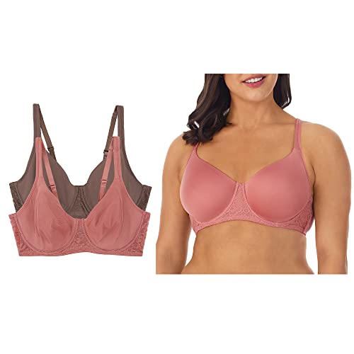 Ellen Tracy Everyday Soft Unlined Bra With Underwire - Smoothing Comfort And Lace - Adjustable Straps - 2-Pack Multipack - 38C Autumn Rose/Mocha #TOP7