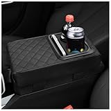 Leather Center Console Cover with Cup Holder,Booster Arm Rest Cover for Car Middle Console Cover for Protecting Car Armrest Box,Universal Car Accessories Interior Car Armrest Cover (Diamond Pattern)