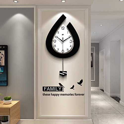 Moderno Silencioso Reloj De Pared, Gotas De Agua Grande Relojes De Pared Con Péndulo Decorativos Minimalista Sin Tictac Para Salón Dormitorio Oficina ( Color : Black , Talla : 39x73cm(15.3x28.7inch) )