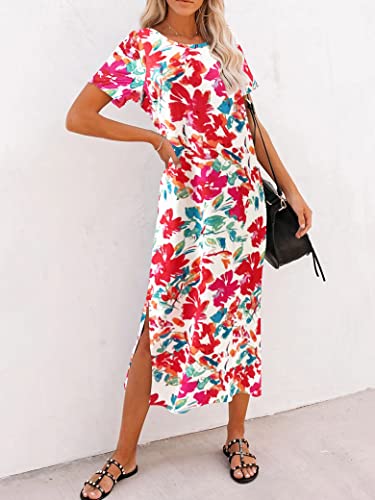 Image of Naggoo Summer Dresses for Women Short Sleeve Side Slit Long T Shirt Dress Beach Sundress Travel Vacation Outfits with Pockets