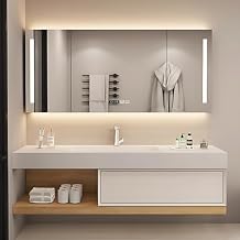 52IN Bathroom Vanity with Sink - Wall Bathroom Vanity with 1 Rebound Drawer, Open Shelf & Smart Mirror Cabinet | White Vanity with Large Countertop