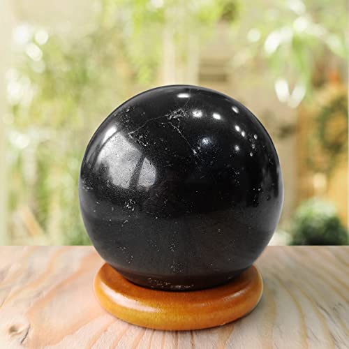 Image of Shubhanjali Feng Shui Black Tourmaline Crystal Sphere for Vastu 200-250 Gm Healing Gemstone Black Tourmaline Stones Ball for Meditation Focus Crysal at Home Dcor, Religious