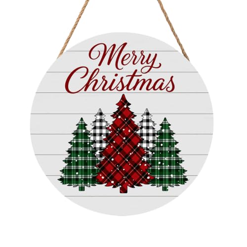 Anyako Xmas Trees Round Door Sign 12"x 12" Wooden Sign Decorations