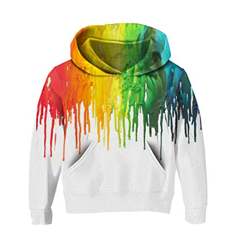 RAISEVERN Niñas Otoño Invierno de Manga Larga Sudaderas con Capucha 3D Divertidos Pullovers Pocket Sudaderas con Capucha Prendas de Vestir Exteriores 9-12 T Blanco Pintura (Grande)