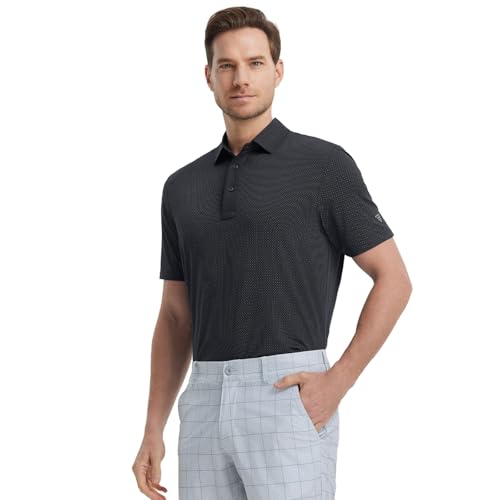 M MAELREG Mens Polo Shirts Short Sleeve Moisture Wicking Jacquard Casual Business Golf Shirts for Men Dry Fit Black — view 2