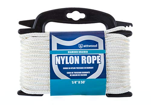 Attwood 117561-2 Diamond Braided Nylon Rope, ¼-Inch Thick, 50 Feet Long, White, Multifilament Nylon Fiber Construction - Thumbnail 4