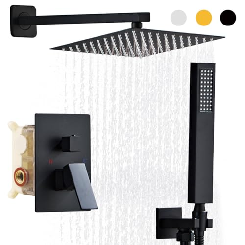 SaniteModar Black Shower Head System 10 Inch Square Rainfall Shower