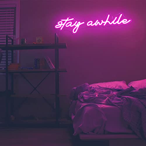 Pink Stay Awhile Neon Signs - Imegina Dimmable Led Bar Neon Sign For Wall Decor 19.7X5 Inch, Usb Powered Cool Neon Light For Bedroom Home Room Pub Party, Birthday Christmas Gift #TOP2