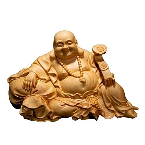 Estatua de Buda Feliz tallada a mano en madera sólida