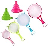 BENBO 4Pcs Plastic Mesh Strainer Colander Set, Food Soy Milk Flour Sieve Long Handle Icing Sugar Sif