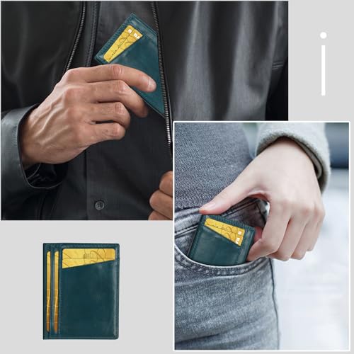Image of Unaone Slim Minimalist Wallet - Premium Leather RFID Blocking Front Pocket Wallets with 8 Card Slots and 2 ID Window, Drak Green