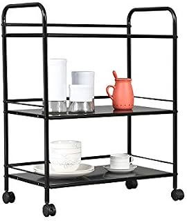 YUSONG 3 Tier Storage Trolley Cart, Heavy Duty Metal Rolling Storage Rack with 4 Easy-Glide Wheels for Kitchen, Office, Bathroom, Black