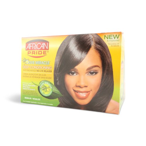 African Pride No Lye Relaxer Kit, Regular, Cream/Lotion, Unscented, No Lye, Curly, Coily, Damaged