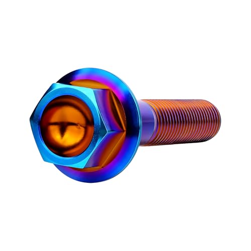 Image of Ti Screws M10 x 20 25 30 35 40 45 50 55 60 65 70 75 80 90 100mm 1.25 Pitch Titanium Flange Hex Bolt Pack of 4 (Burnt Blue, M10x45mm)