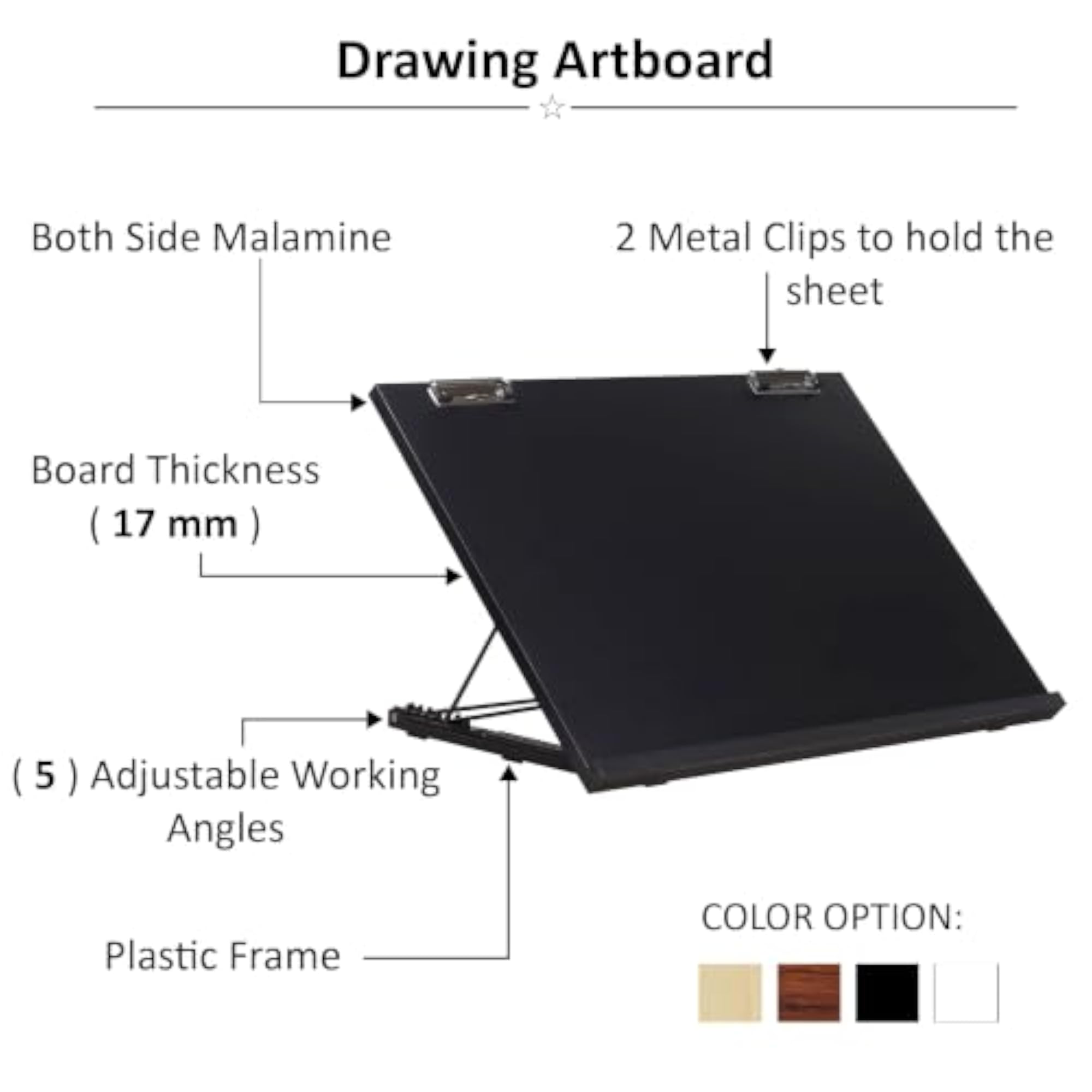A3 Adjustable Angle Drawing Board, Black 21 x 16"