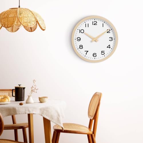 Image of AKCISOT 8 Inch Wall Clock, Silent Battery Operated Analog Clock, Natural