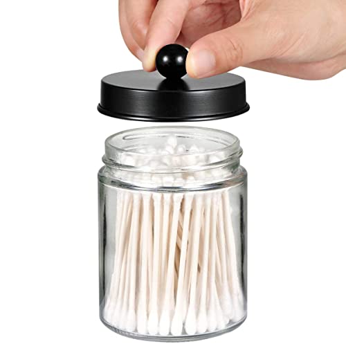 4Pc Mason Jar Bathroom Accessories Set —White Retro Mason Jar Lotion Soap Dispenser& 2 Qtip Holder& Toothbrush Holder,Rustic Farmhouse Decor(Grey)+2Pc Apothecary Jars Bathroom Vanity Organizer(Black) #TOP6