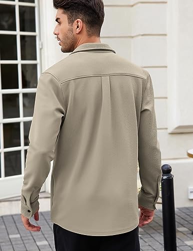 COOFANDY Men's Lightweight Shirt Shacket Long Sleeve Textured Button Down Shirts Casual Jacket4